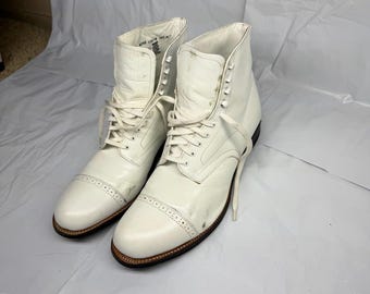 Stacy Adams Men's White Cap Toe Lace Up Dress Boots Size 10.5 D With Box