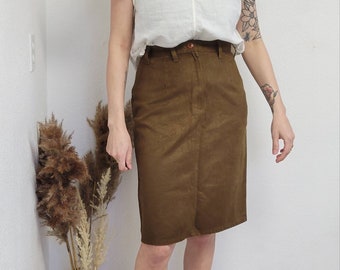 Brown Faux Suede Pencil Skirt