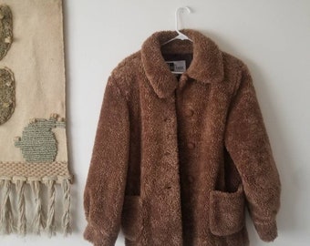 VTG 90s STYLE SHEEP TEDDY BEAR BORG SHERPA COAT JACKET WOMENS 12 New