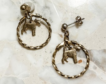 Vintage Wire Terrier Gold Drop Earrings