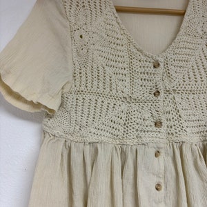 Beige Cotton Crochet Tiered Top image 5