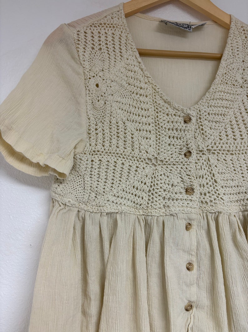 Beige Cotton Crochet Tiered Top image 5