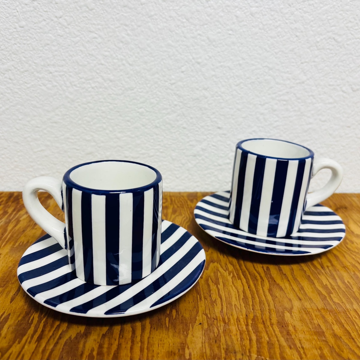 Vintage Collectible Linear Handpainted Striped Teacup and Saucer Set Espresso Cup Mini Mug Blue and White Stripe - Etsy