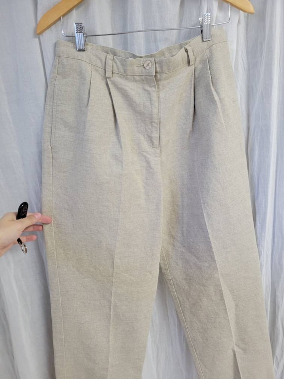 Beige Linen Blend Pants