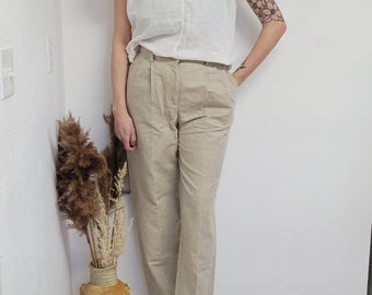 Beige linnenmix broek met hoge taille