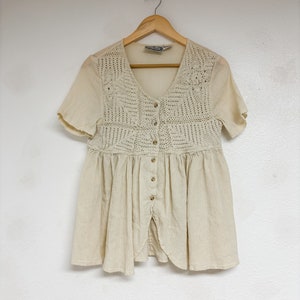 Beige Cotton Crochet Tiered Top image 2