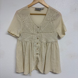 Beige Cotton Crochet Tiered Top image 3