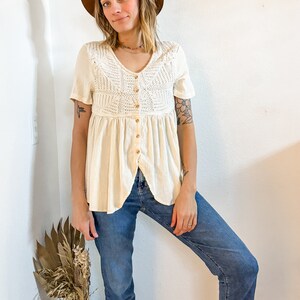 Beige Cotton Crochet Tiered Top image 1