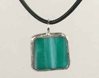 Teal Stained Glass Art Statement Necklace