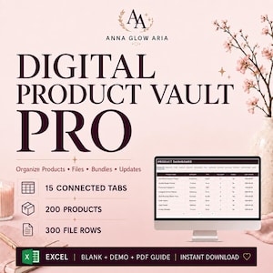Etsy Seller Product Vault - Excel Digital Product Inventory and File Management Spreadsheet