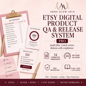 Etsy Digital Product QA System, Excel Release Checklist & Quality Control Tracker
