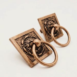 2" Vintage Brass Cabinet Pulls Pair, Antique Ring Drawer Handle, Victorian Cupboard Hardware