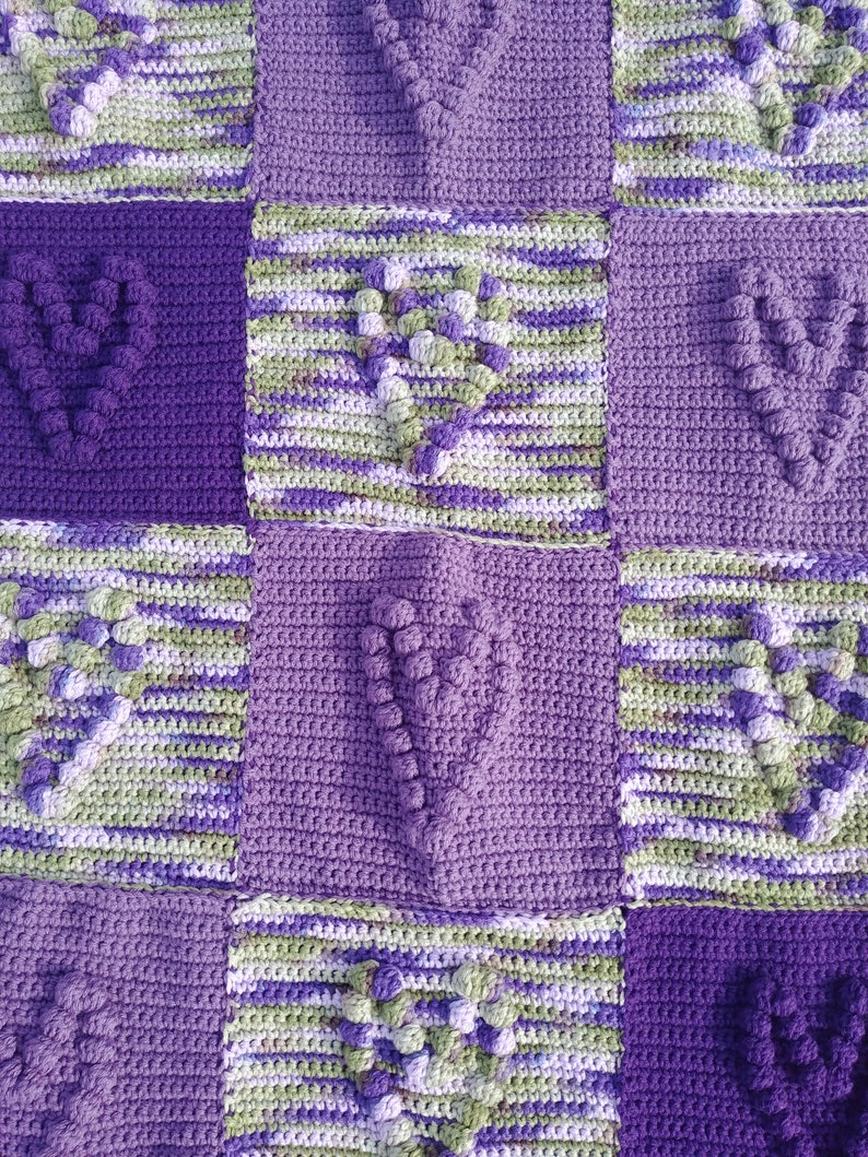 Baby Shower Gift 27.5 x40.5 Purple Crochet Baby Blanket Heart Baby Afghan