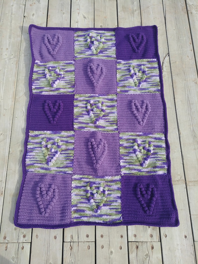 Baby Shower Gift 27.5 x40.5 Purple Crochet Baby Blanket Heart Baby Afghan
