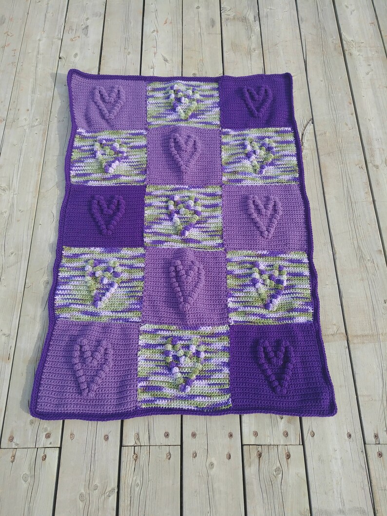 Baby Shower Gift 27.5 x40.5 Purple Crochet Baby Blanket Heart Baby Afghan