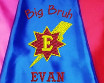 Superhero cape  Kid's  cape,   Super Hero Cape Big Brother cape Custom Embroidered   Personalized with name