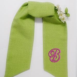 Wreath sash, Monogram, Personalized, Custom made,  Green outdoor home decor fabric Easter, Spring, Summer wreath sash