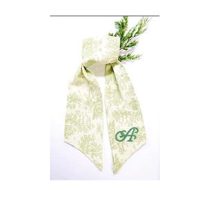 Box Wreath sash, Monogram, Personalized, Custom made,  Green Toile home decor fabric wreath sash