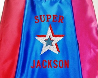 Kids Cape Embroidered Super Hero CRASH Cape Personalized with Monogram Royal Blue