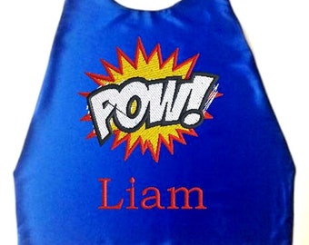 Kids Cape Embroidered Super Hero CRASH Cape Personalized with Monogram Royal Blue