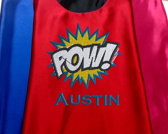 Kids Cape Embroidered Super Hero CRASH Cape Personalized with Monogram Royal Blue