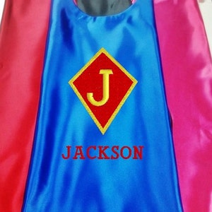 Superhero cape Kid's Cape Diamond Shield Custom Embroidered Personalized With Name And Initial image 1