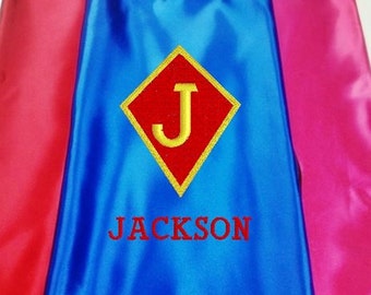 Superhero cape  Kid's  Cape Diamond Shield Custom Embroidered   Personalized With Name And Initial