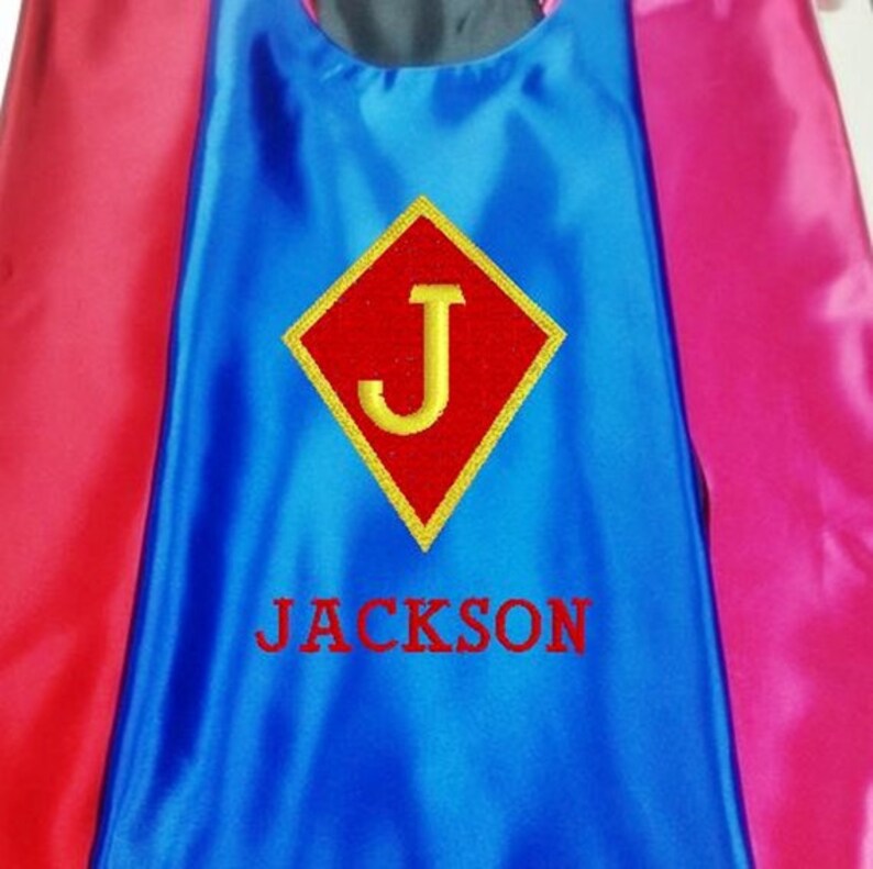 Superhero cape Kid's Cape Diamond Shield Custom Embroidered Personalized With Name And Initial image 1