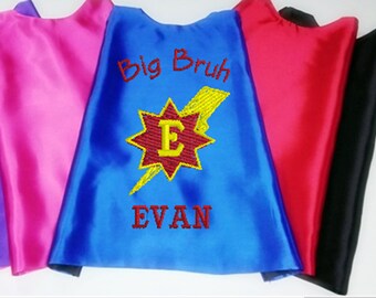 Superhero cape  Kid's  cape,   Super Hero Cape Big Brother cape Custom Embroidered   Personalized with name
