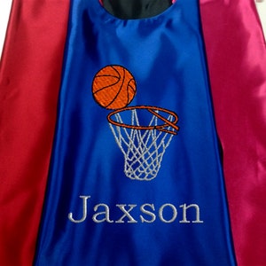 Basket Ball Super Hero Cape, Kid's Cape Embroidered Basketball and Hoop Personalized with Name image 1