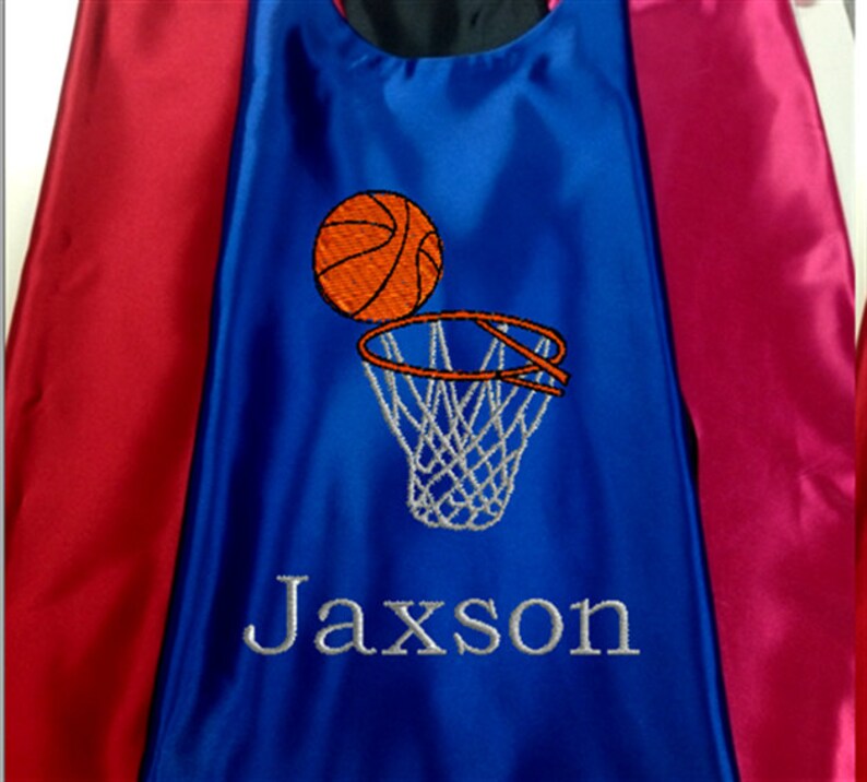 Basket Ball Super Hero Cape, Kid's Cape Embroidered Basketball and Hoop Personalized with Name image 1