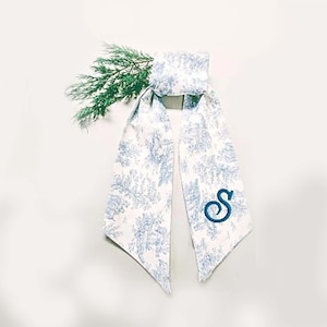 Wreath sash, Monogram, Personalized, Custom made,  Blue Toile home decor fabric wreath sash