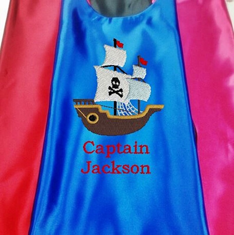 Superhero cape Kid's Cape Pirate Ship Cape Custom Embroidered Personalized With Name image 1