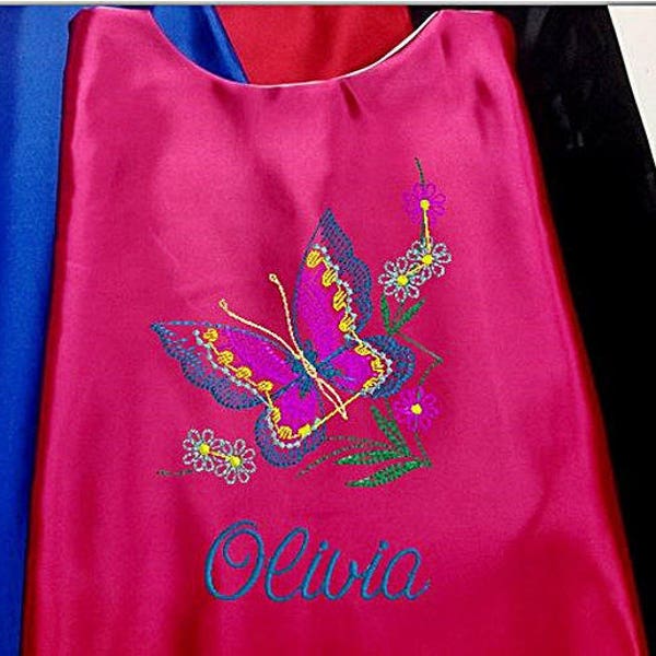 Super Hero Cape,  Embroidered Butterfly Cape, Girls Cape Personalized with Name