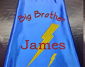 Superhero cape  Kid's  cape, Big Brother Lightning Bolt cape Custom Embroidered   Personalized with Name