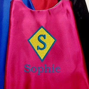 Kids Super Hero Cape,  Embroidered Personalized Girl,s Cape with Monogram Hot Pink