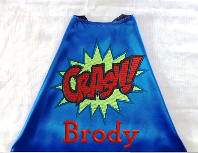 Kids Cape Embroidered Super Hero CRASH Cape Personalized with Monogram Royal Blue