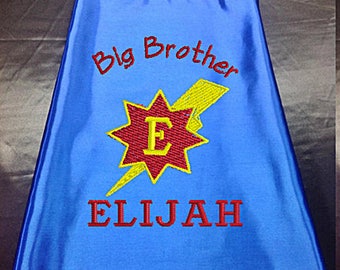 Superhero cape  Kid's  cape,   Super Hero Cape Big Brother cape Custom Embroidered   Personalized with name