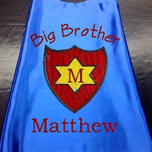 Superhero cape  Kid's  cape,   Super Hero Cape Big Brother Shield, star cape Custom Embroidered   Personalized