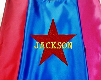 Kids Cape,  Embroidered Star Cape Personalized with Name  Proudly Made in USA