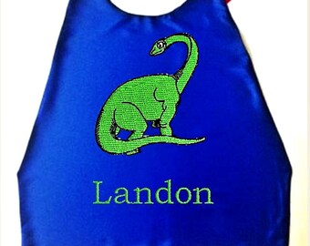 Super Hero Kid's Cape,  Embroidered Dinosaur Cape Personalized with Name  Proudly Made in USA