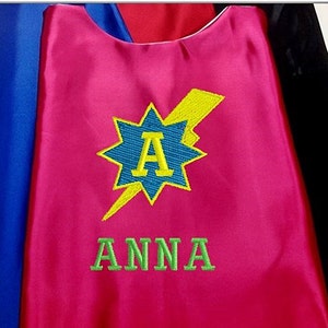Super Hero Cape,  Embroidered Lightning Bolt Star Cape, Girls Cape Personalized with Name