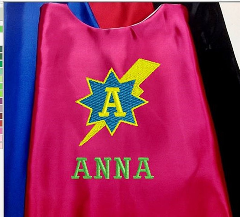 Embroidered Lightning Bolt Star Cape Girls Cape Personalized with Name Super Hero Cape