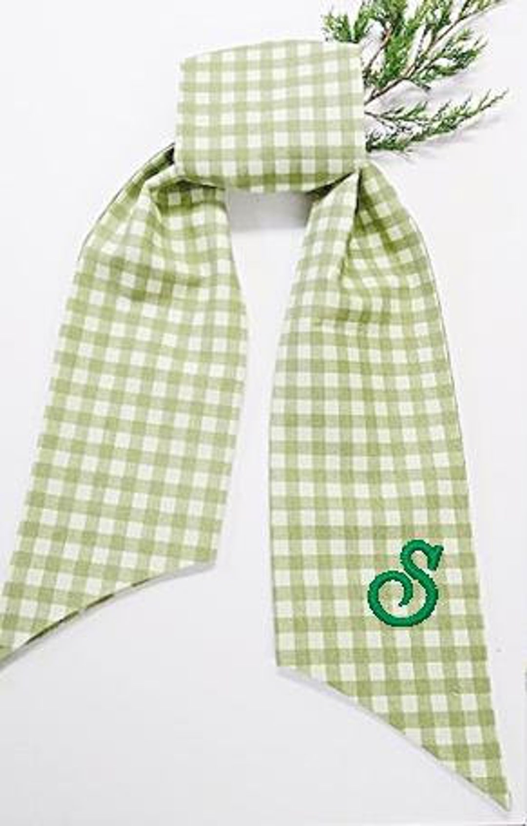 Blue and white block print wreath sash, monogram available main image 0