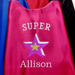 Super Hero Cape,  Embroidered Girl's cape Super Star Personalized with Name Hot Pink