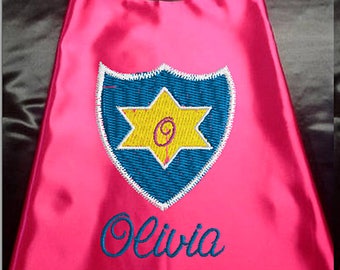 Kids Super Hero Cape,  Embroidered Personalized Girls Star Cape with Monogram Hot Pink