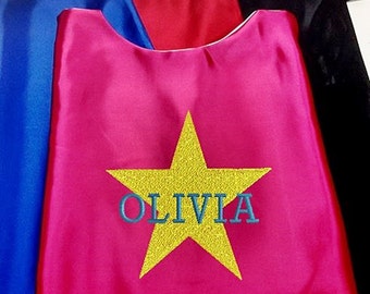 Super Hero Cape,  Embroidered Star Cape Personalized with Name