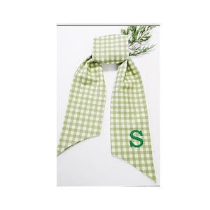 Wreath sash, Monogram, Personalized, Custom made, Green checked home decor fabric wreath sash