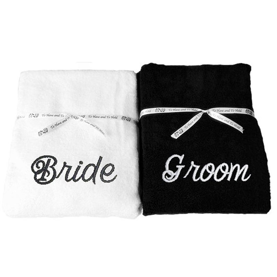 Bride and Groom Wedding Gift Towel Set of Two Beach, Bath, Pool Towels ...