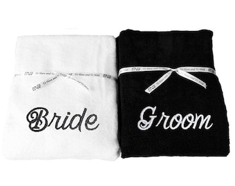 Bride and Groom Wedding Gift Towel Set of Two Beach, Bath, Pool Towels